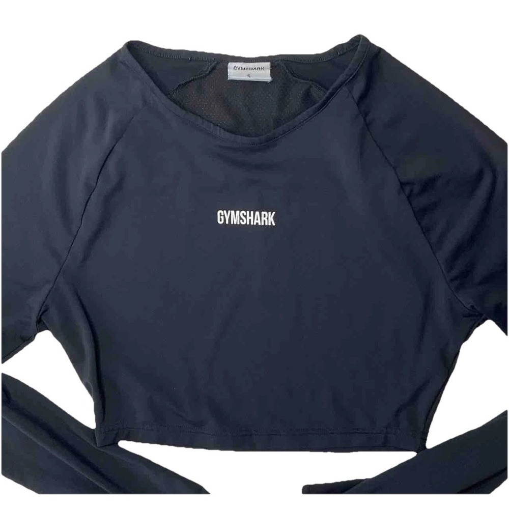 Gymshark Crop Top Womens S Training Athletic Long Sleeve Thumb Holes Black‎